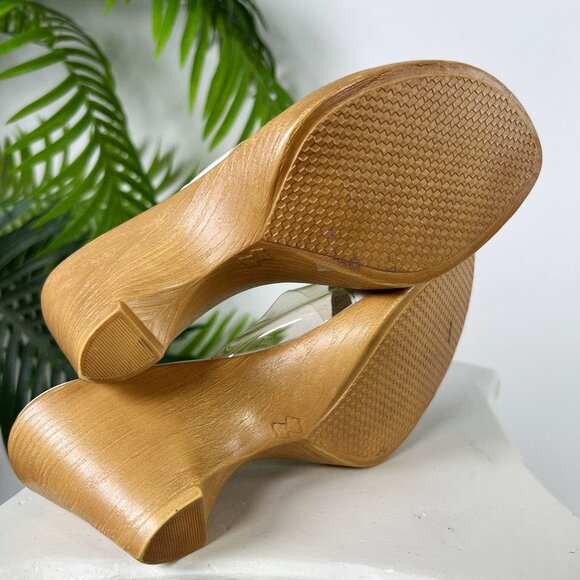 Womens White & Clear Beachy  Boho Coastal Chic Chunky Slip On Heel Sandals / 7 - Picture 6 of 7